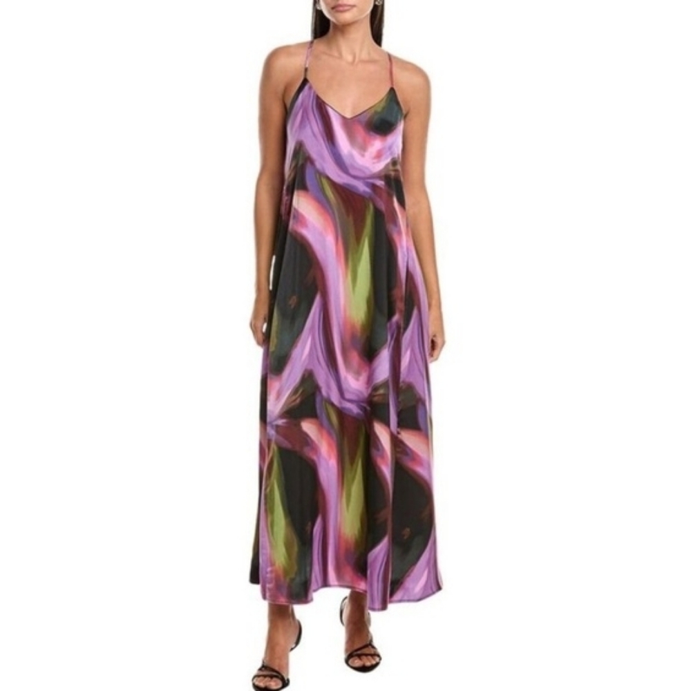 Nicole Miller Vibrant Purple and Green Maxi Dress